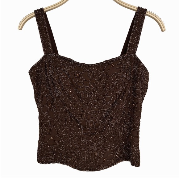 Ensembles Beaded Bustier Top Size 4 Brown Floral Sequin Formal Y2K Glam Cocktail - Picture 2 of 11